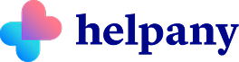 A blue and pink heart-shaped logo next to the word helpany in bold, dark blue letters on a light background.